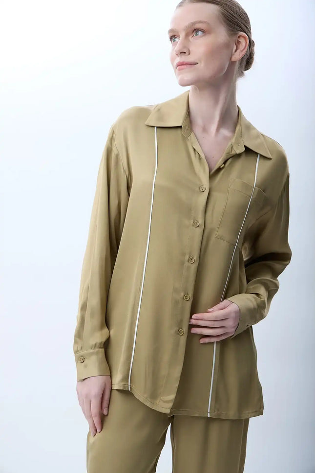 Uzun Kollu Tek Cepli Gömlek (Haki)