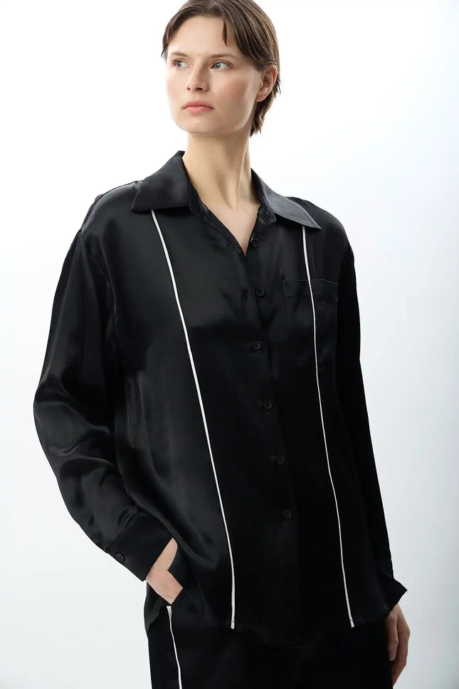 Uzun Kollu Tek Cepli Gömlek (Siyah)