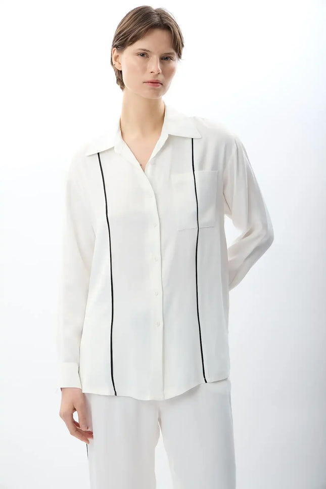 Uzun Kollu Tek Cepli Gömlek (Ekru)