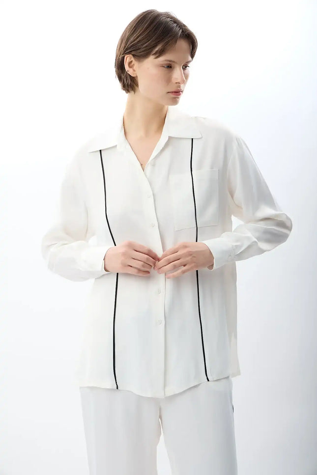 Uzun Kollu Tek Cepli Gömlek (Ekru)