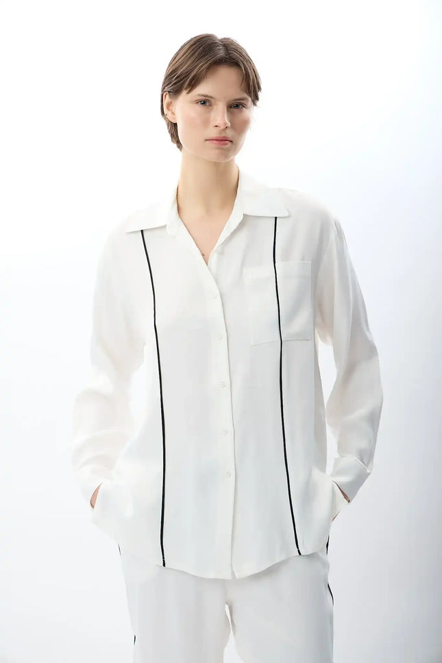 Uzun Kollu Tek Cepli Gömlek (Ekru)