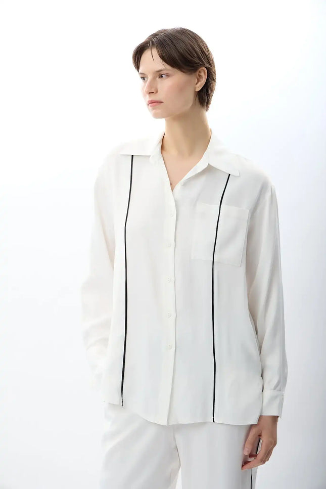 Uzun Kollu Tek Cepli Gömlek (Ekru)