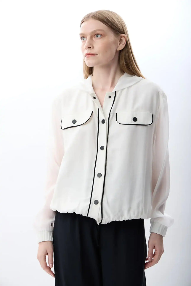 Kapüşonlu İnce Sweatshirt Gömlek (Beyaz)