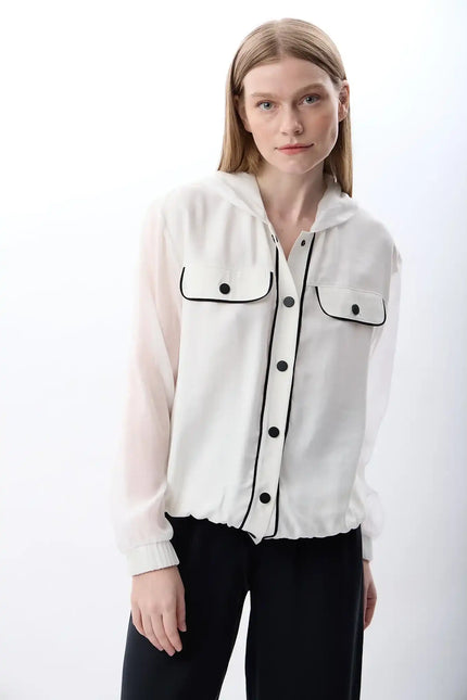 Kapüşonlu İnce Sweatshirt Gömlek (Beyaz)