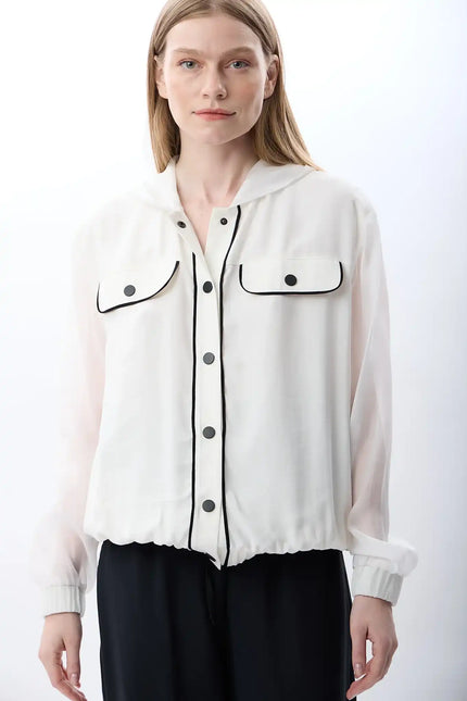 Kapüşonlu İnce Sweatshirt Gömlek (Beyaz)