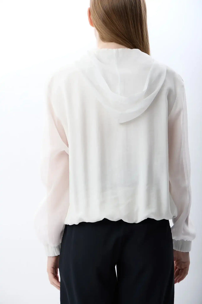 Kapüşonlu İnce Sweatshirt Gömlek (Beyaz)