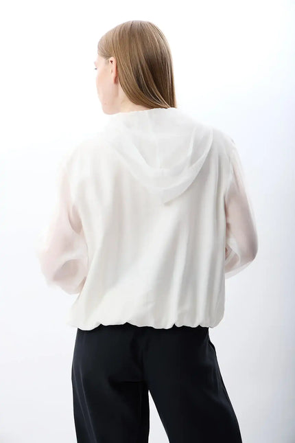 Kapüşonlu İnce Sweatshirt Gömlek (Beyaz)