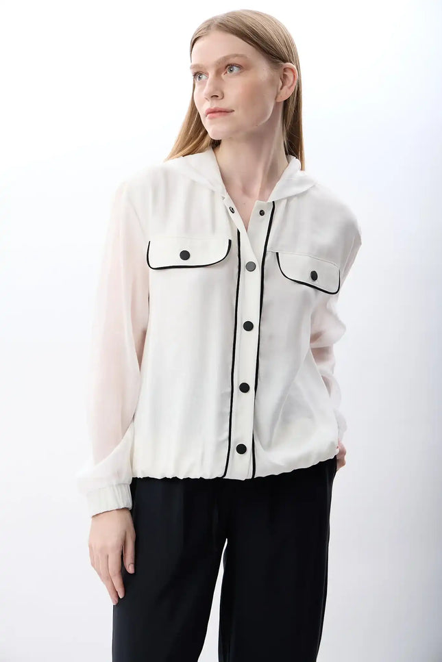 Kapüşonlu İnce Sweatshirt Gömlek (Beyaz)