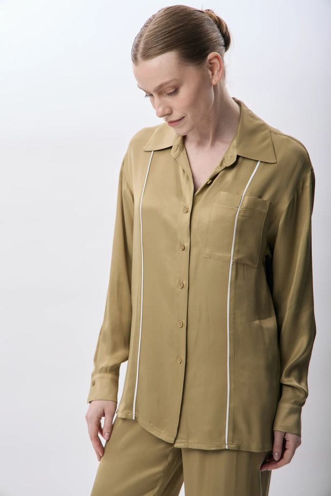 Uzun Kollu Tek Cepli Gömlek (Haki)