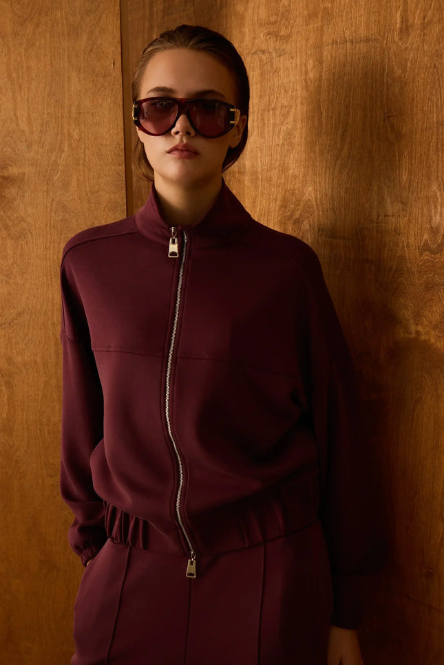 Fermuarlı Bordo Sweatshirt