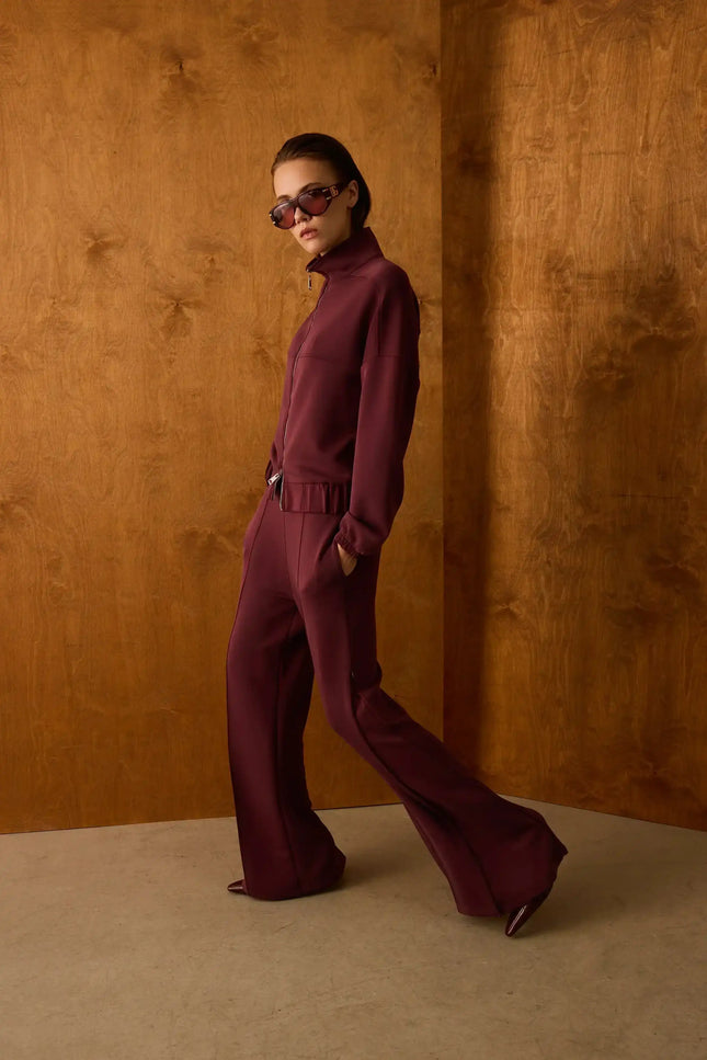 Fermuarlı Bordo Sweatshirt