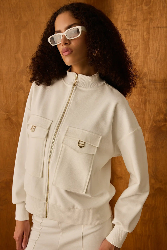 Fermuarlı Ekru Ceket