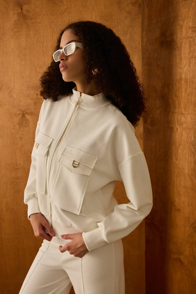 Fermuarlı Ekru Ceket