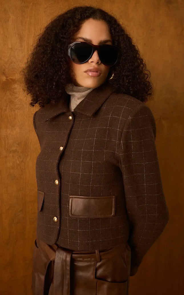 Deri Detaylı Kahverengi Ceket