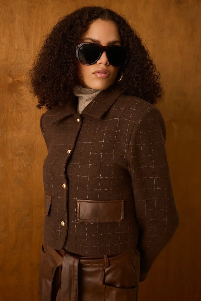 Deri Detaylı Kahverengi Ceket