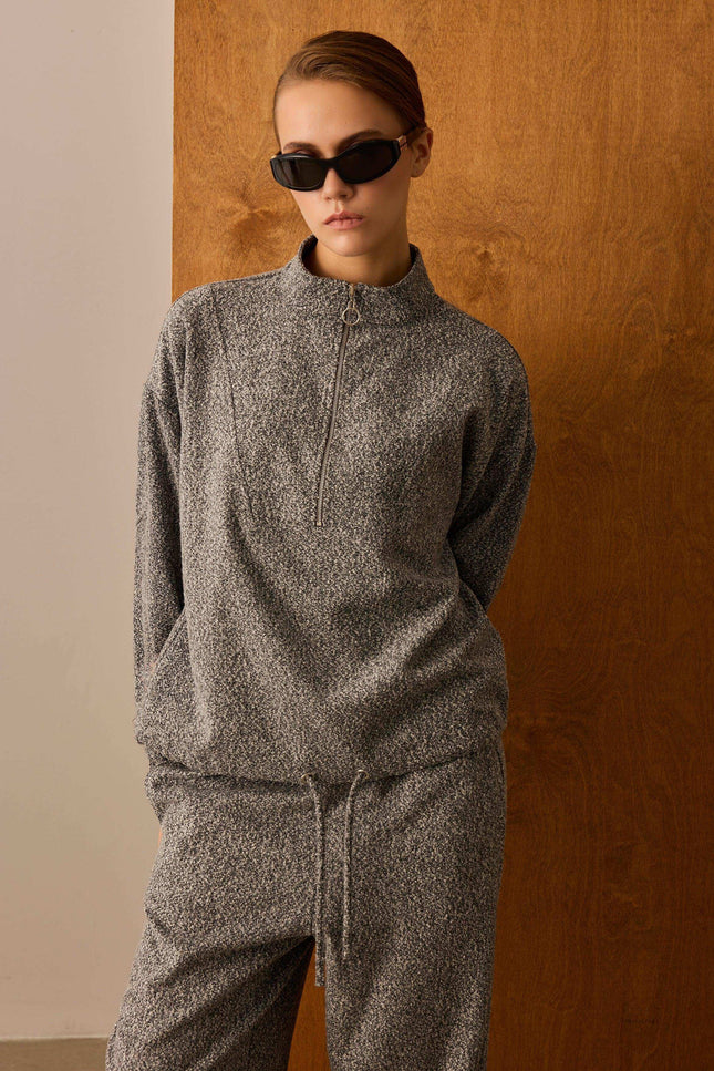 Fermuarlı Gri Sweatshirt