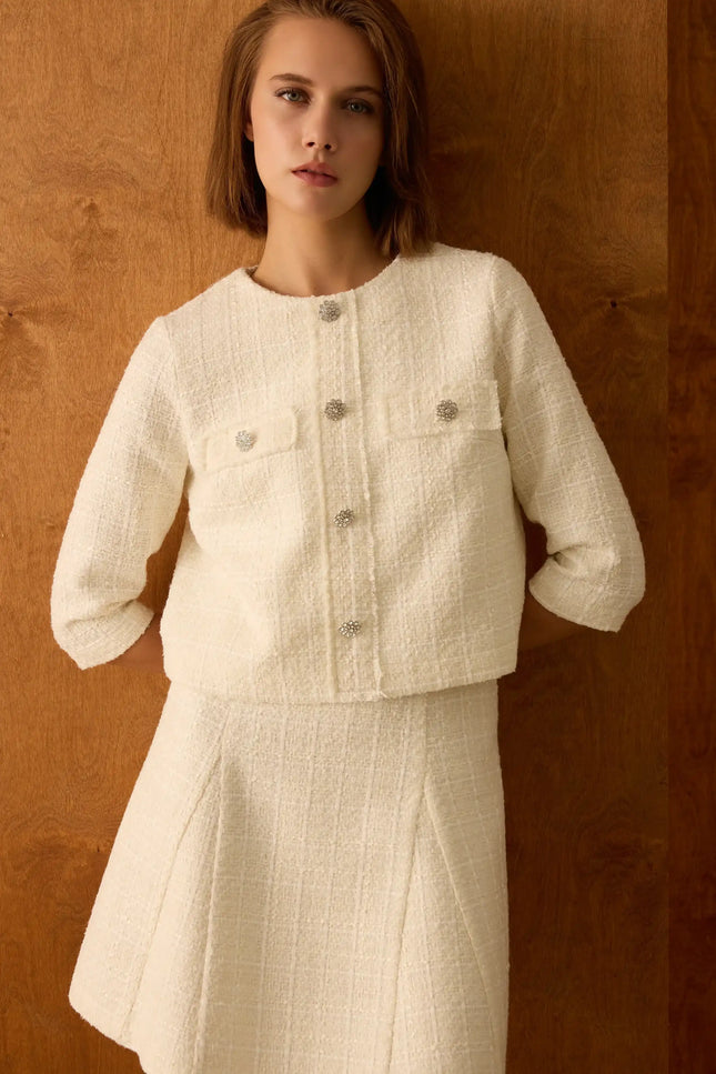 Ceket Elbise İkili Ekru Takım