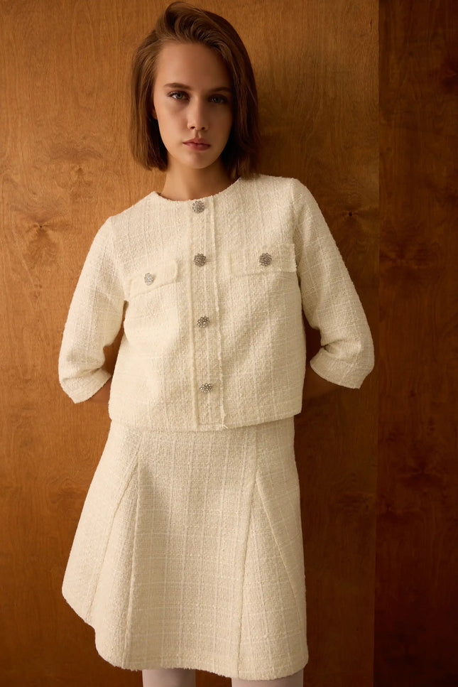 Ceket Elbise İkili Ekru Takım