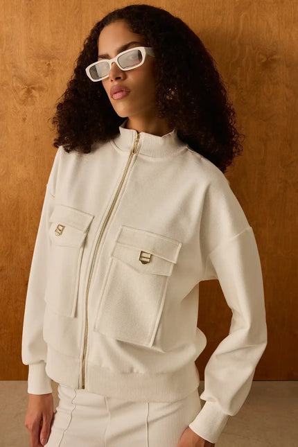Fermuarlı Ekru Ceket