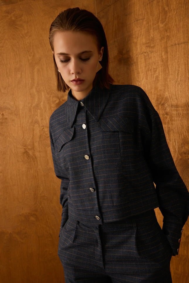 Ekose Lacivert Ceket