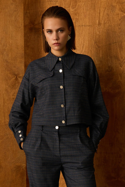 Ekose Lacivert Ceket