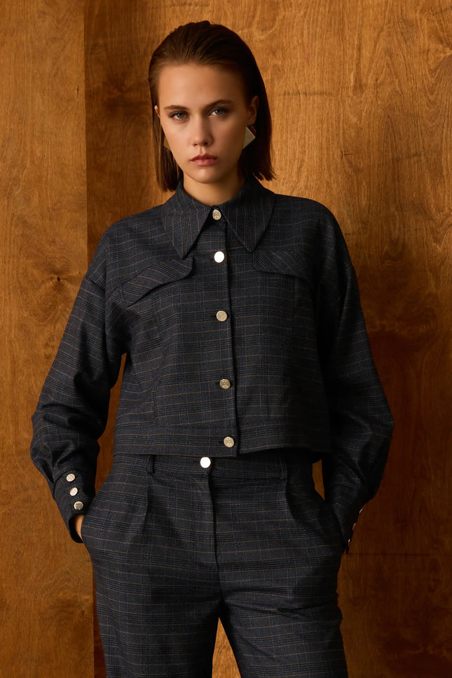 Ekose Lacivert Ceket