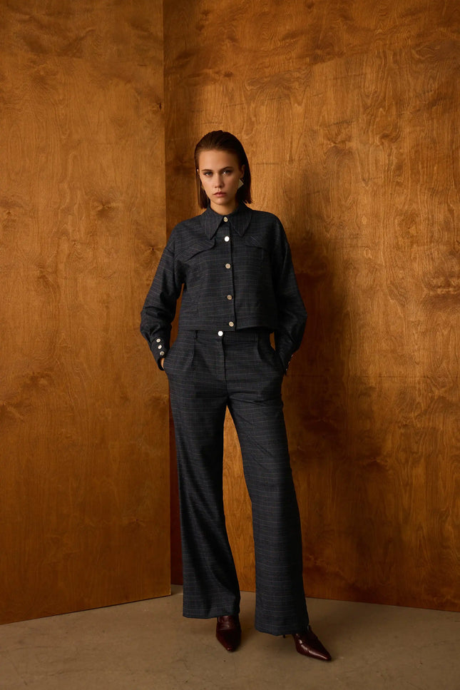 Ekose Lacivert Pantolon