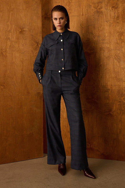 Ekose Lacivert Pantolon