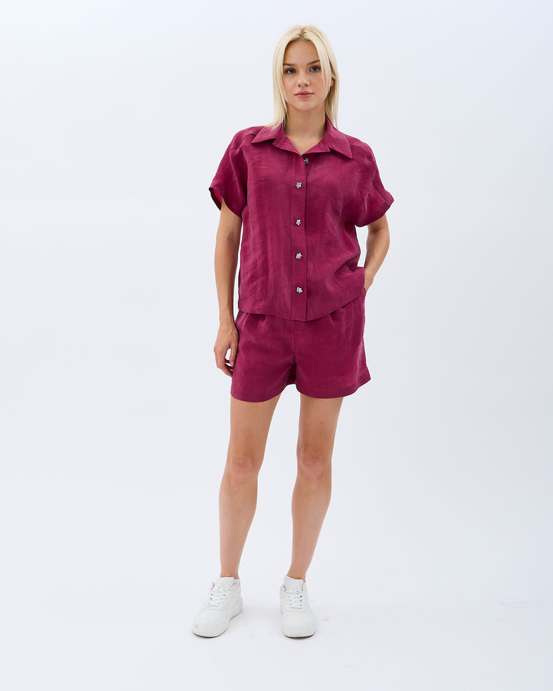 Cepli Düz Kesim Şort (Bordo)