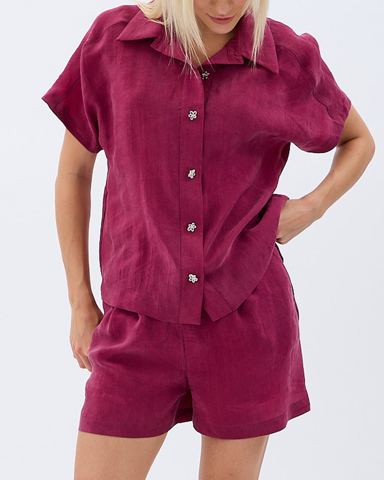 Cepli Düz Kesim Şort (Bordo)