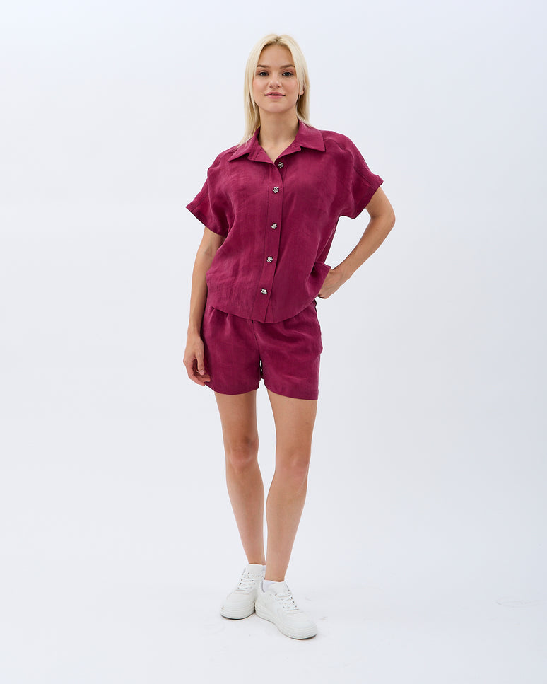 Cepli Düz Kesim Şort (Bordo)