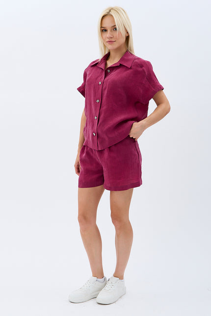 Cepli Düz Kesim Şort (Bordo)