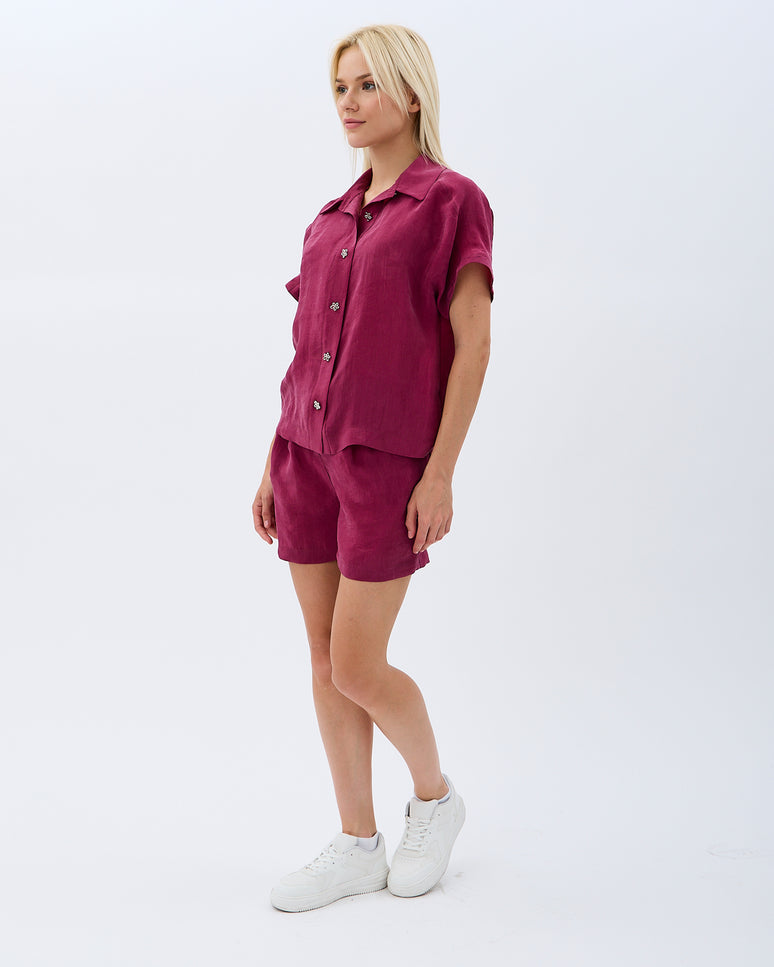 Cepli Düz Kesim Şort (Bordo)