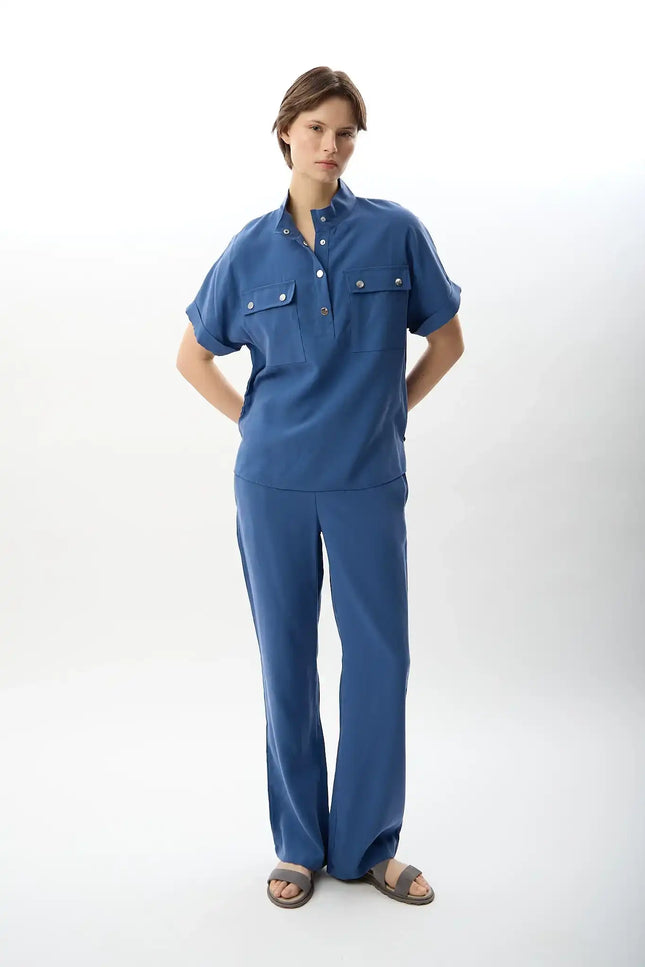 Yüksek Bel Rahat Kesim Pantolon (İndigo)