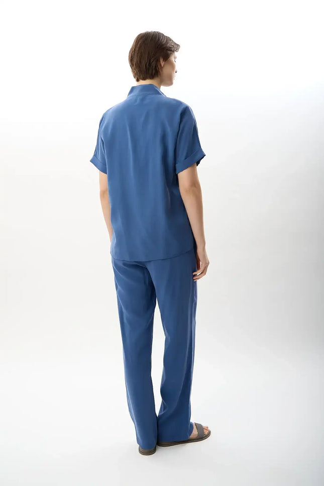 Yüksek Bel Rahat Kesim Pantolon (İndigo)