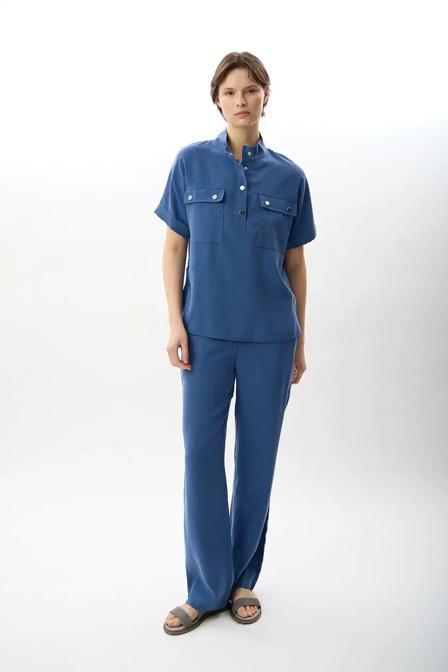 Yüksek Bel Rahat Kesim Pantolon (İndigo)