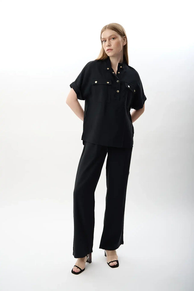 Yüksek Bel Rahat Kesim Pantolon (Siyah)