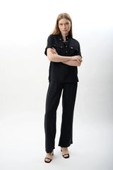 Yüksek Bel Rahat Kesim Pantolon (Siyah)