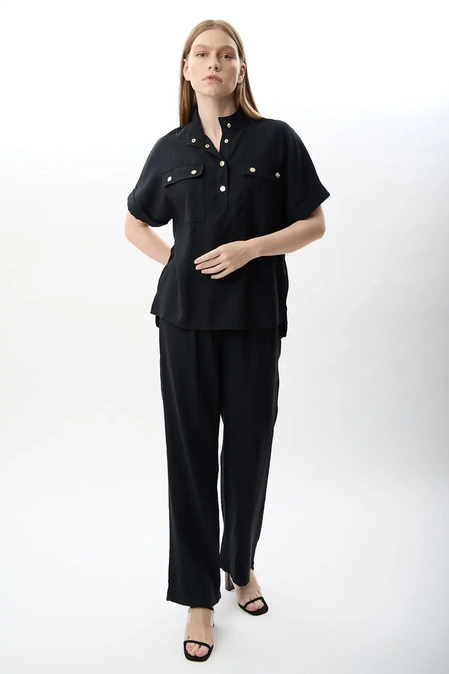 Yüksek Bel Rahat Kesim Pantolon (Siyah)