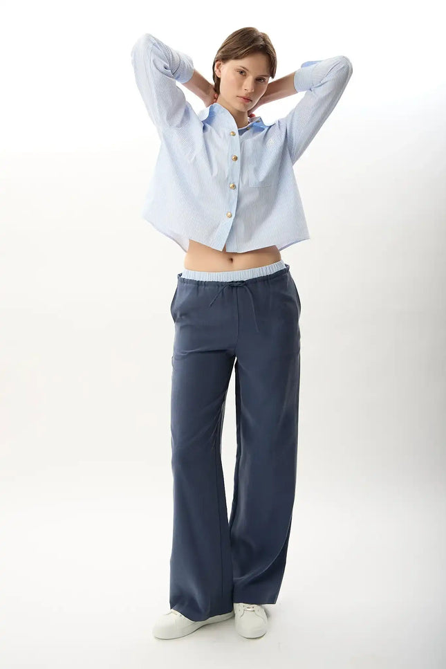 Bağcıklı Rahat Kesim Pantolon(İndigo)