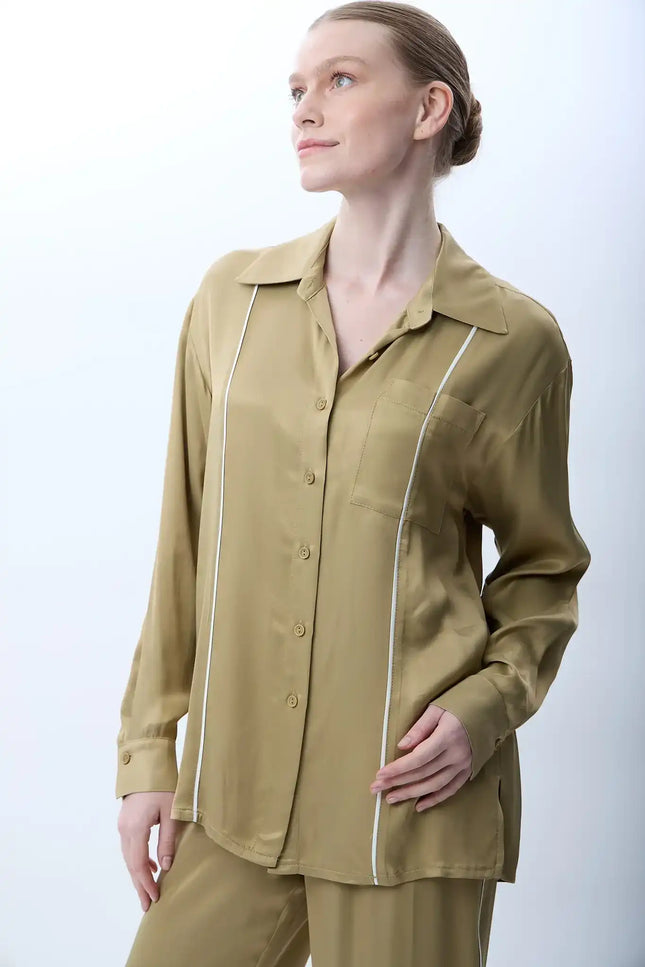 Uzun Kollu Tek Cepli Gömlek (Haki)