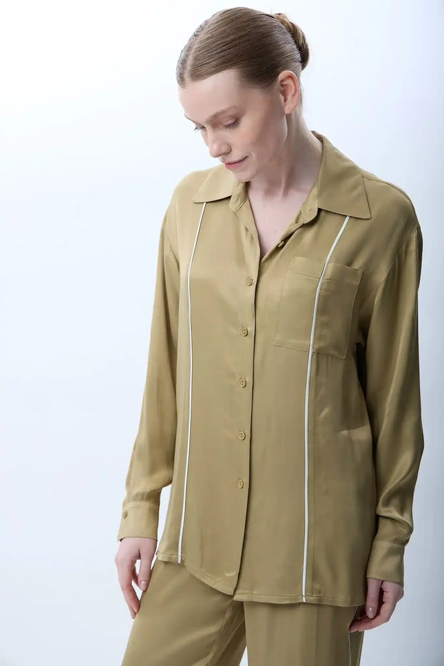 Uzun Kollu Tek Cepli Gömlek (Haki)
