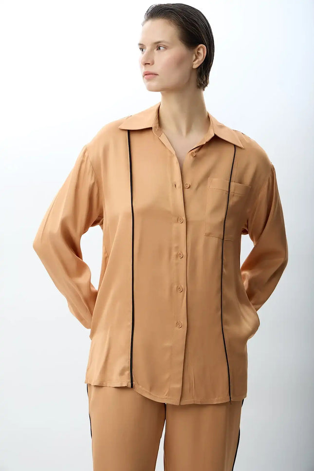 Uzun Kollu Tek Cepli Gömlek (Bakır)