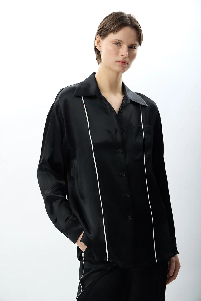 Uzun Kollu Tek Cepli Gömlek (Siyah)