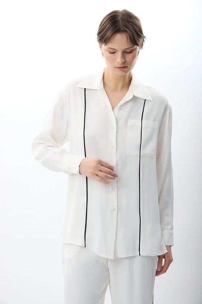 Uzun Kollu Tek Cepli Gömlek (Ekru)