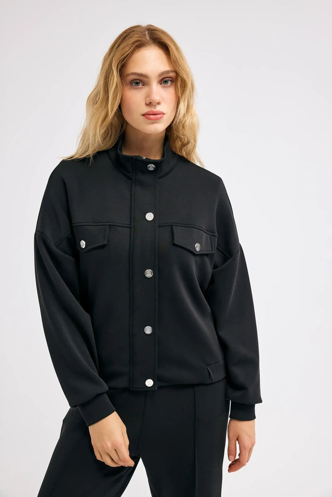 Balıkçı Yaka Siyah Ceket