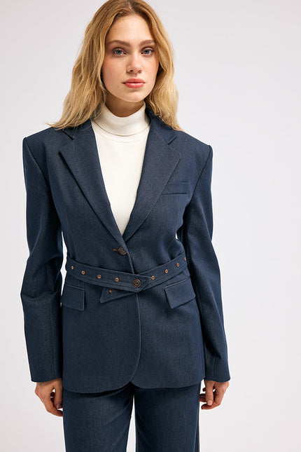 Kemerli Lacivert Ceket