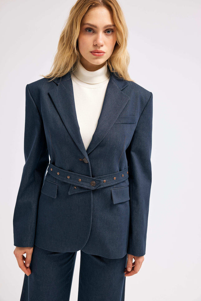 Kemerli Lacivert Ceket