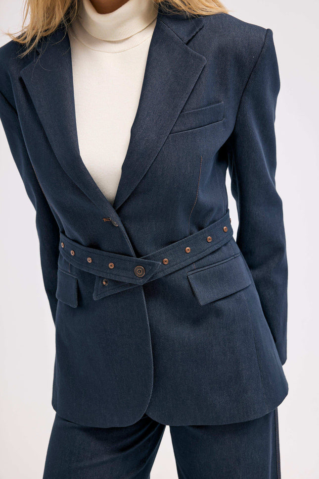 Kemerli Lacivert Ceket