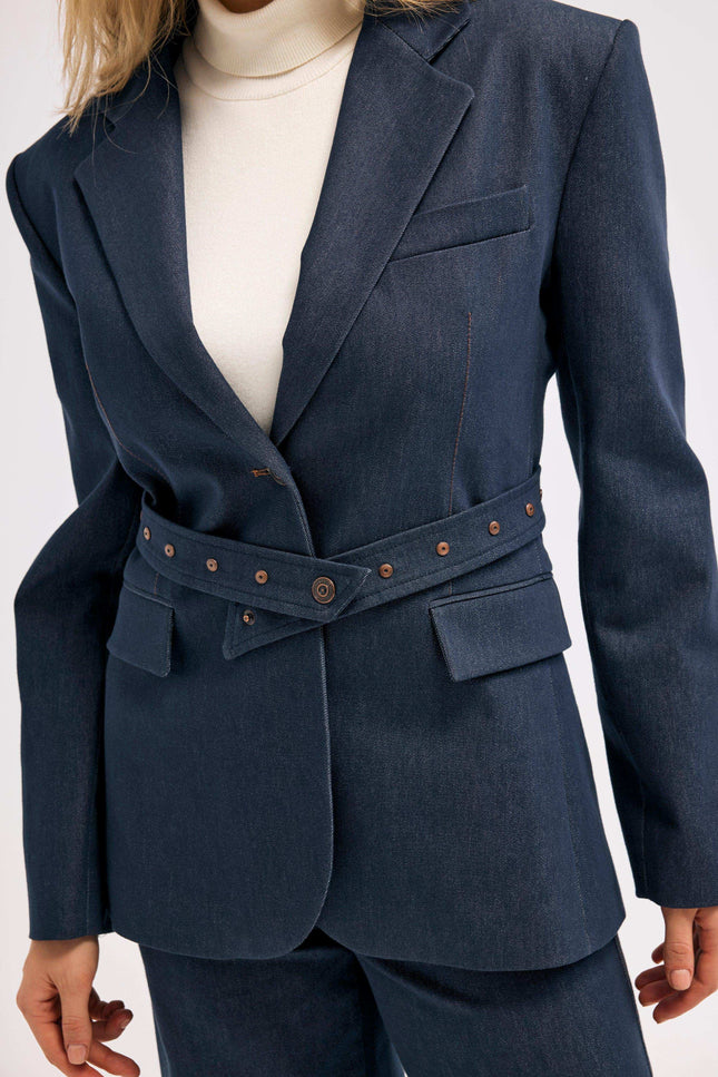 Kemerli Lacivert Ceket